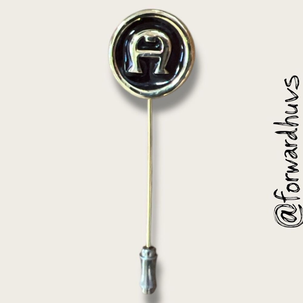 Etienne Aigner “A” Logo Stick Pin – Gold Tone & Enamel – 2.25”